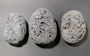Pumice is a volcanic stone that is porous and spongy.