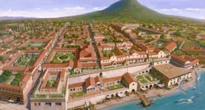 The town of Herculaneum before the eruption of Mt. Vesuvius.